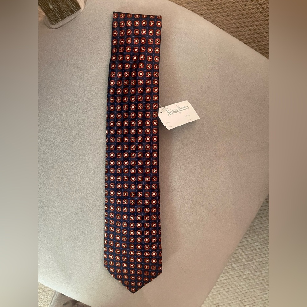 NWT! Isaia Men's Woven Silk Tie. New with tags. Blue with red dot pattern